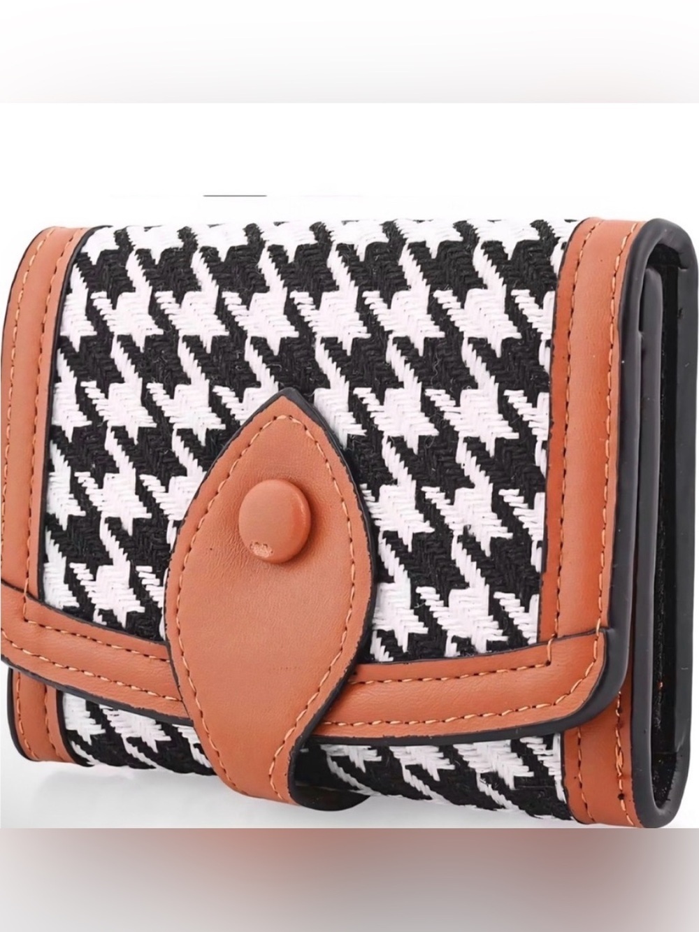 BY:KY Cognac Houndstooth Pattern Wallet with Tan Accents Factory Sealed NWT